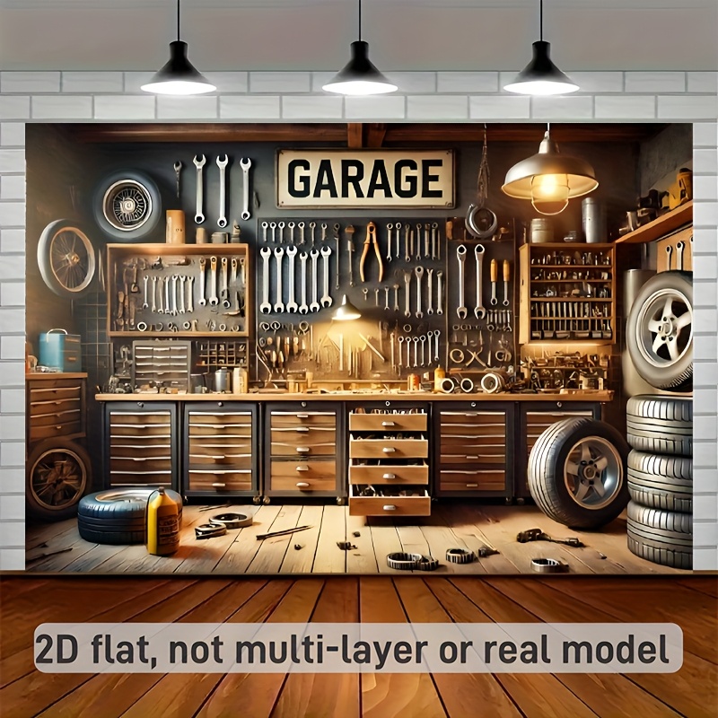 Workshop Tools Photos - Garagenwerkzeuge Werkstatt Realistischer 2D Flacher Hintergrund